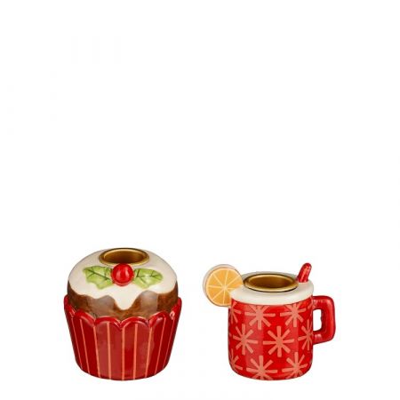 Kandelaar cupcake mok rood 2 assorti - l7xb7xh7cm