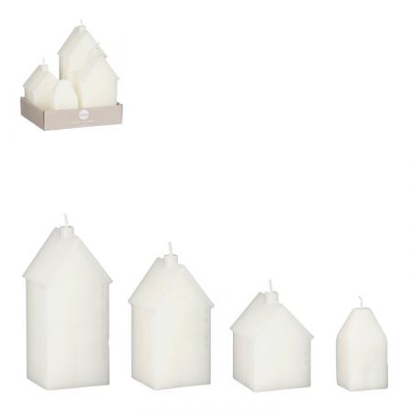 Kaars huis wit 4 stuks - l13xb12xh15cm