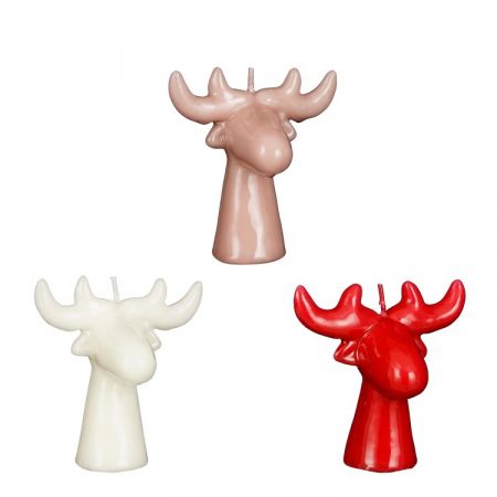 Kaars eland rood roze wit 3 assorti - l9,8xb5,6xh9,6cm