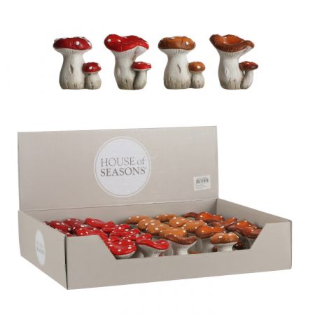 Paddestoel rood oranje 4 assorti display - h6,5xd5,5cm