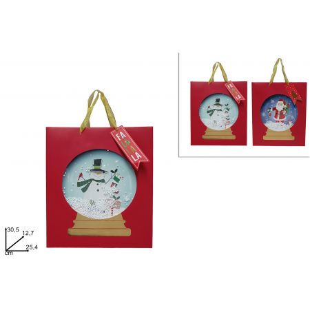 CADEAUTAS MET SNEEUW ROOD 2ASS  25.4*30.5*12.7CM