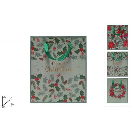 CADEAUTAS KERSTDECORATIE GROEN 3ASS 20X25X10CM