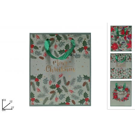 CADEAUTAS KERSTDECORATIE GROEN 3ASS 27X33X12CM