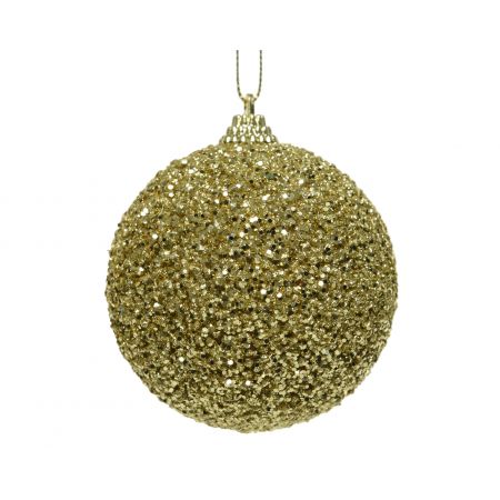 Kerstbal foam glitter beads licht goud D.8cm