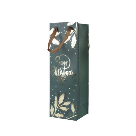 Giftbag papier met handvat fsc 100% groen/goud L.10cm x W.12cm x H.36cm