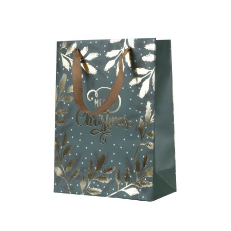 Giftbag papier met handvat fsc 100% groen/goud L.10cm x W.26cm x H.32cm