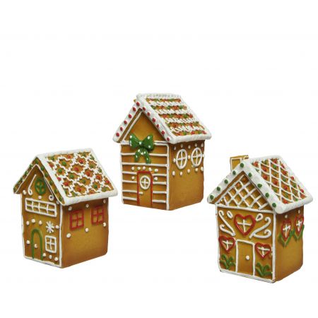 Huis polyresin 3ass bruin/kleur(en) L.9.4cm x W.9cm x H.12.7cm