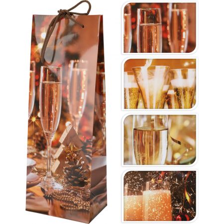 GESCHENKTAS FLES KERST 4ASS CHAMPAGNE DESIGN