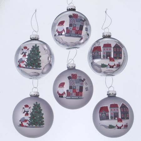 Kerstbal Monti, 6 assortie Toonbankdisplay, D 8 cm, IJzer, gls gelakt, Polyamide, Veelkleurig, Motief