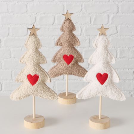 Decoratieve standaard Pelly, 3 assortie Kerstboom, H 31 cm, Schima (Theaceae), Multiplex, Polyester, Veelkleurig