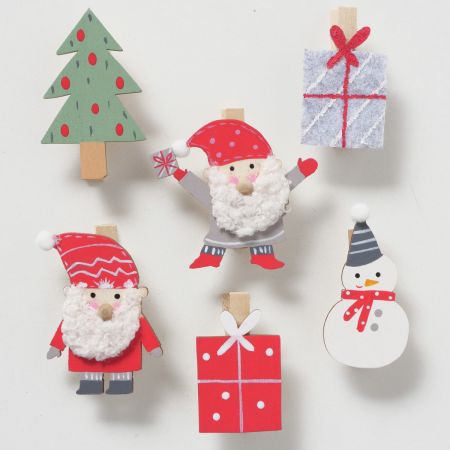 Decoratieve hanger Monti, 6 delig Kabouter, Sneeuwpop, Kerstman, Kerstboom, Geschenk, L 5,5 cm, H 5,5 cm, Nee