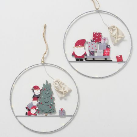 Decoratieve hanger Monti, 2 assortie Rond, Kabouter, Kerstman, Kerstboom, Geschenk, Led, L 1 cm, H 31 cm