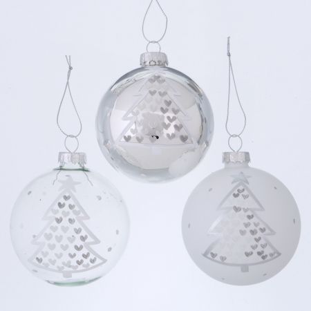 Kerstbal Tanny, 3 assortie Toonbankdisplay, D 8 cm, gls gelakt, Effen, Veelkleurig, Motief