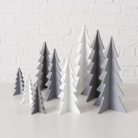 Decoratieve standaard Ceti, 3 assortie Boom, Kerstboom, H 12 cm, mdf, Populier (Populus), Effen