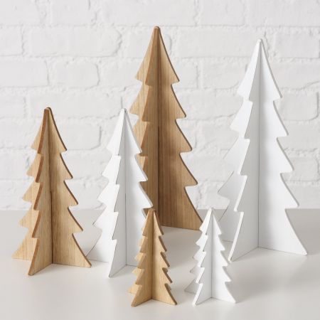 Decoratieve standaard Ceti, 2 assortie Kerstboom, H 12 cm, mdf, Populier (Populus), Effen