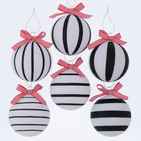 Kerstbal Stripes, 6 assortie Toonbankdisplay, D 8 cm, gls gelakt, Gestreept, Veelkleurig