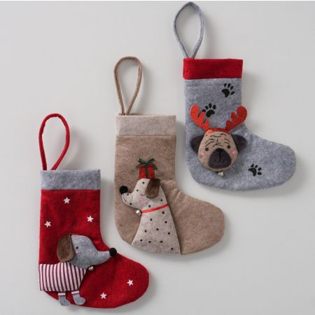 Kerstsok Barney, 3 assortie Sok, H 20 cm, Polyester vilt, Polyester, Nee