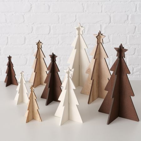 Decoratieve standaard Karl, 3 assortie Kerstboom, H 12 cm, Multiplex, Effen